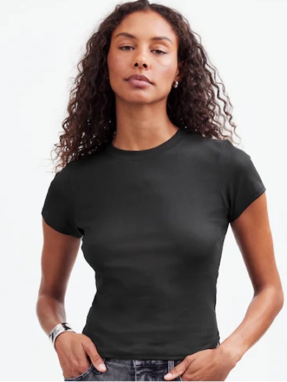 Madewell NWT (Re)generative Cotton Ribbed Crewneck Tee Size Small Washed Out Blk
